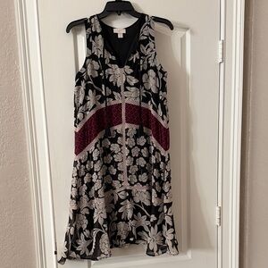 LOFT Black and Cream Floral Mini Dress